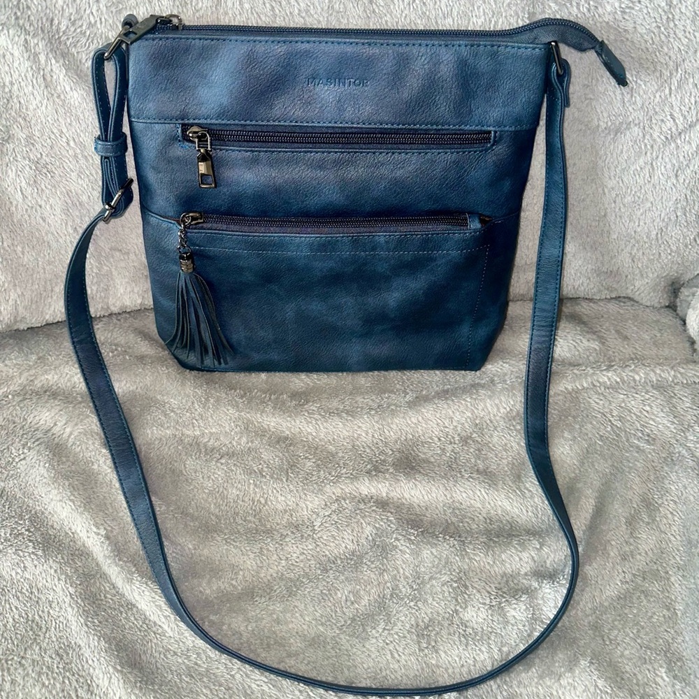 MASINTOR Navy Blue Crossbody Bag with Soft Material and Slouchy Shape